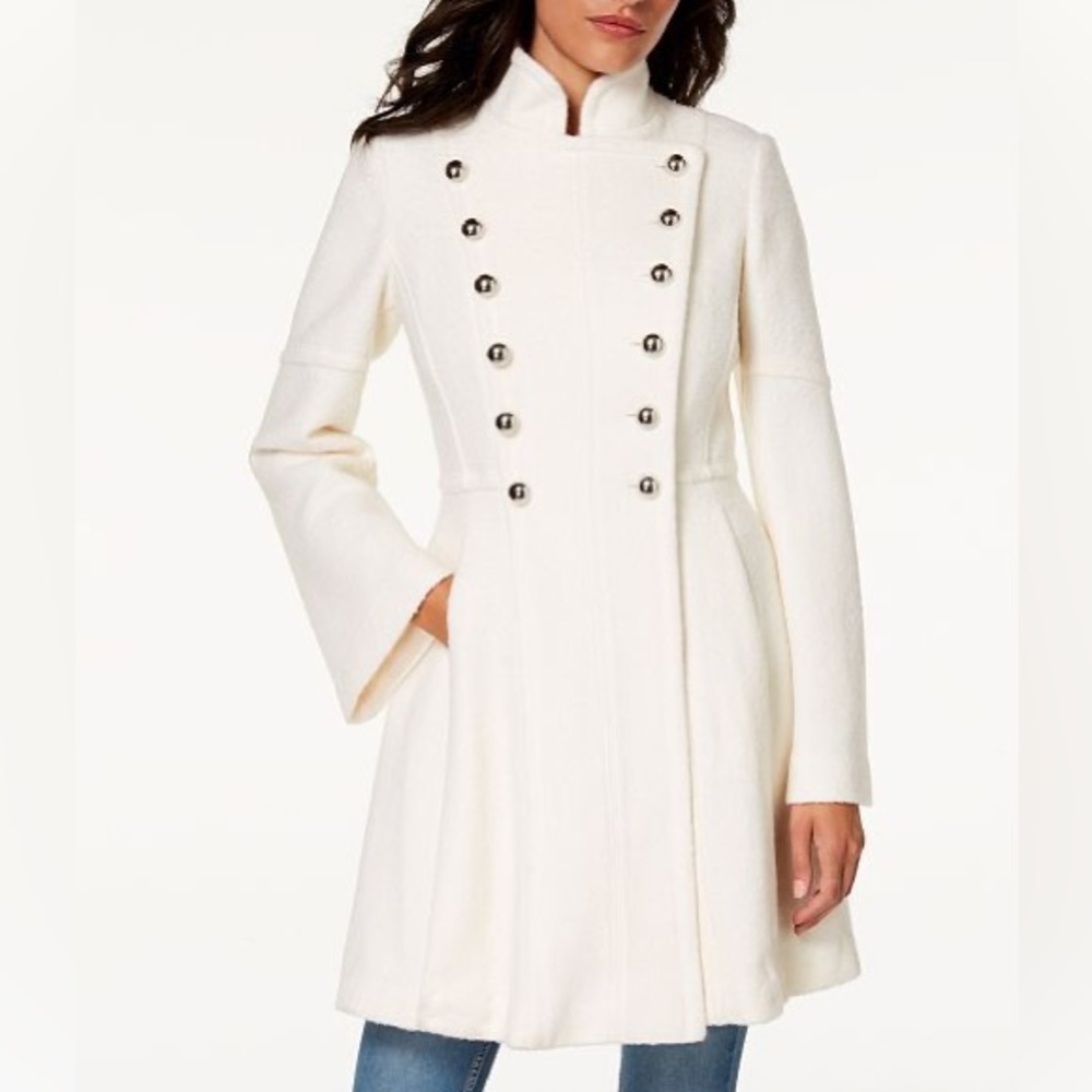 Genuine Wool Double Breasted GUESS Ivory Military Jacket